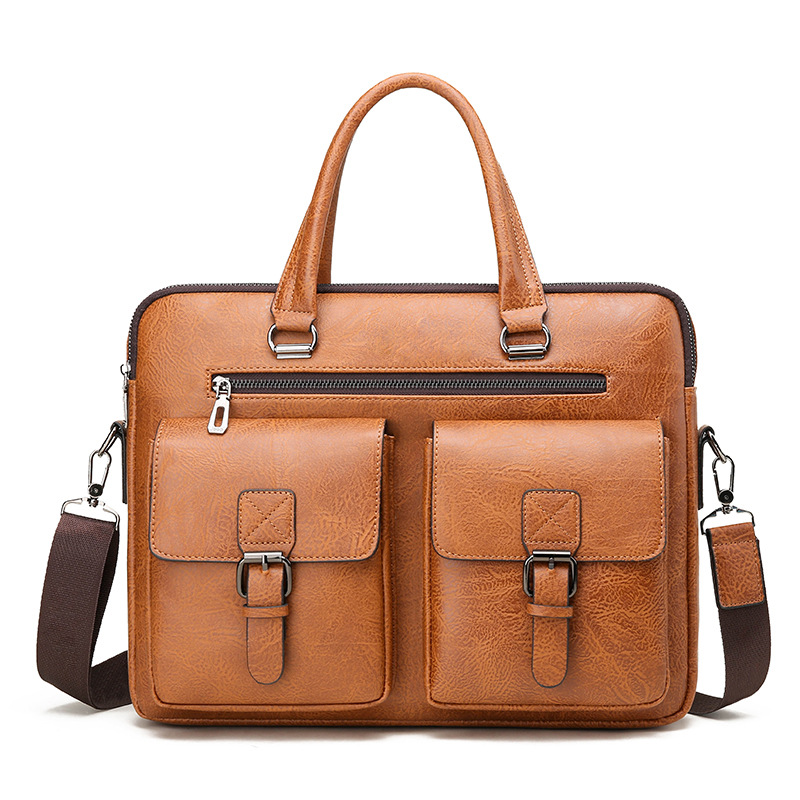Luxury Bags Shopping - กระเป๋าใส่เอกสารทางธุรกิจของผู้ชายแบรนด์หรูกระเป๋าใส่เอกสารหนังหนัง PU กระเป๋าสะพายไหล่กระเป๋าอาหารกลางวันสำนักงานสำหรับแล็ปท็อป A4ไฟล์สำหรับผู้ชาย