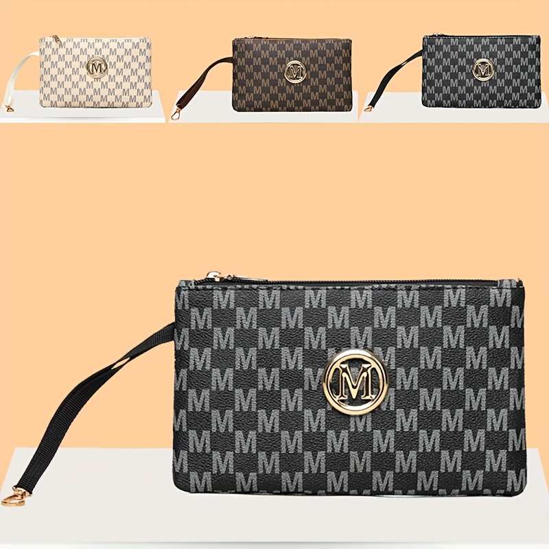 Wristlet Wallet Zipper - กระเป๋าคลัทช์ผู้หญิงพิมพ์ลายตัวอักษรวินเทจ, กระเป๋าสตางค์ใบยาว, กระเป๋าเก็บของ, ที่ใส่บัตร, กล่องใส่หูฟัง