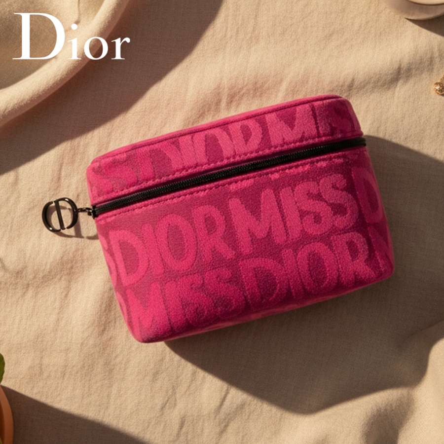Luxury Bags Dior - กระเป๋าดิออร์สีชมพู กระเป๋าเครื่องสำอางสำหรับผู้หญิง กระเป๋าใส่เครื่องสำอางแบบมีซิปแฟชั่น พร้อมลายพิมพ์แบรนด์ กระเป๋าจัดระเบียบความงามในอุดมคติสำหรับใช้ในชีวิตประจำวัน