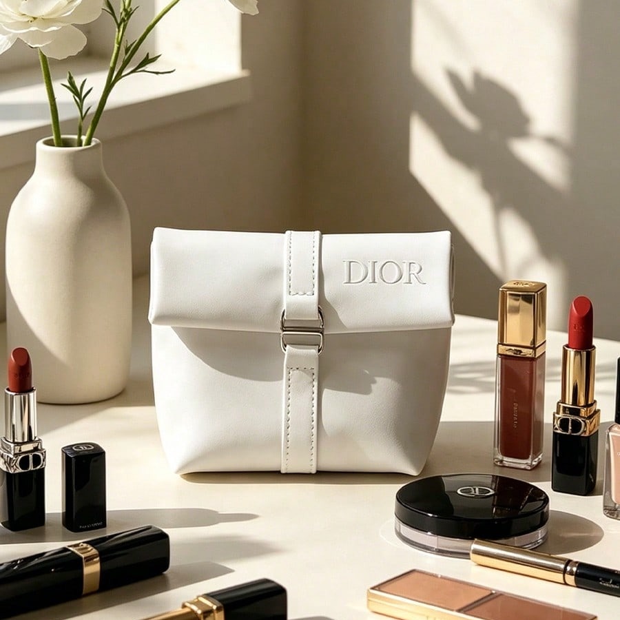Luxury Bags Dior - กระเป๋าดิออร์สีขาว กระเป๋าเครื่องสำอาง หรูหรา โลโก้ CD แบบนูน