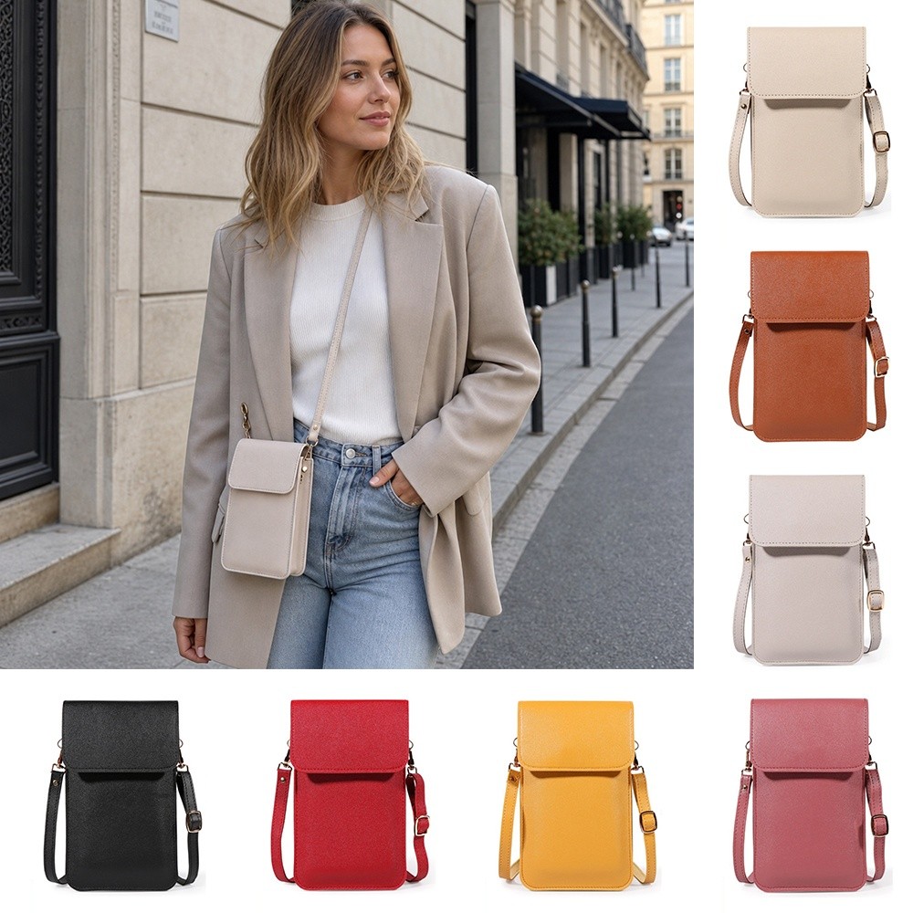 Wristlet Wallet Zipper - กระเป๋าโทรศัพท์หนัง PU แบบสัมผัสหน้าจอ พร้อมซิปปิด จุของได้เยอะ ป้องกันการโจรกรรม