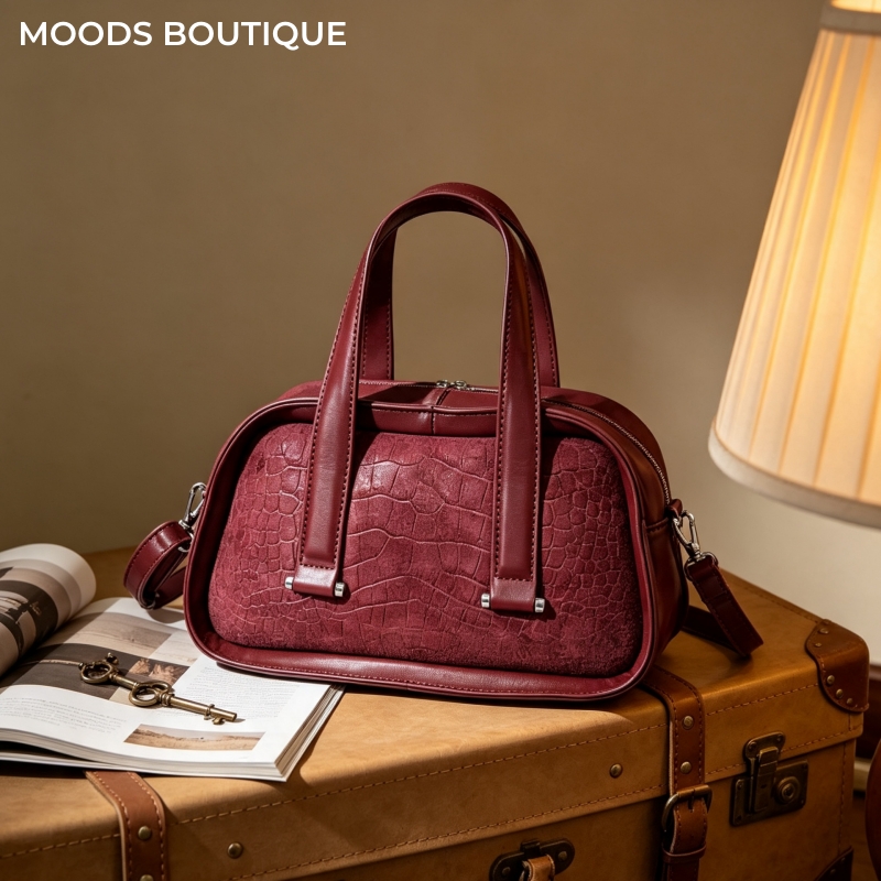 Luxury Bags Consignment - กระเป๋าถือมินิบอสตันลายหนังจระเข้สไตล์เรโทรสำหรับผู้หญิง สายสะพายคู่ กระเป๋าสะพายไหล่และสะพายข้างสำหรับเดินทาง กระเป๋าถือดีไซเนอร์หรูหรา 2026