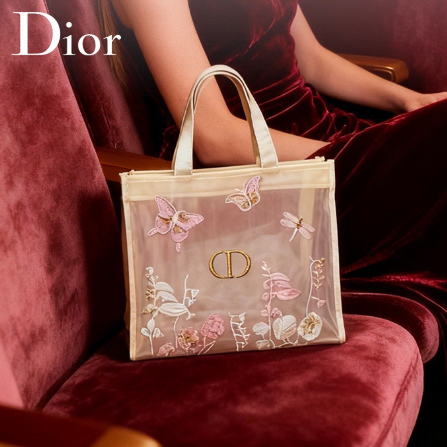 Luxury Bags Dior - กระเป๋าคริสเตียน ดิออร์ ดิออร์ กระเป๋าดีไซน์หรูหรา กระเป๋าแต่งหน้าตาข่ายกึ่งโปร่งใส ลายผีเสื้อ
