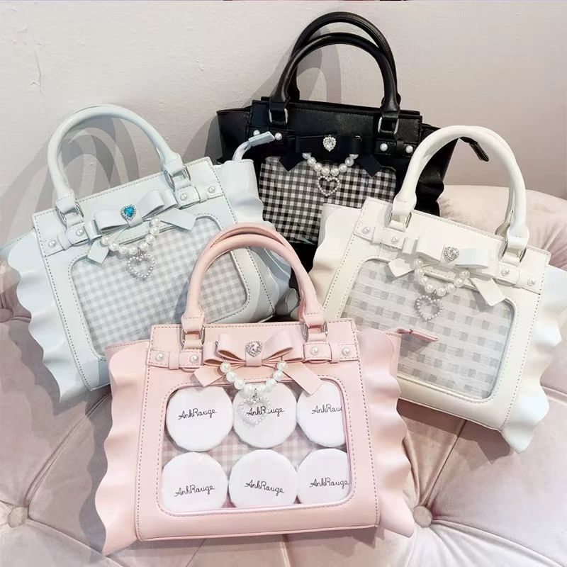 Wristlet Wallet Zipper - Harajuku สแควร์สีชมพู Ita กระเป๋าผู้หญิงใหม่ญี่ปุ่น Pearl Handle