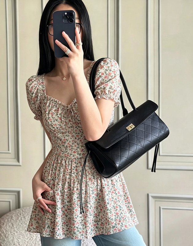 Structured Handbag Top Handle - CLAREGQI 2026 กระเป๋าสะพายไหล่หนังแท้ลายควิลท์สำหรับผู้หญิง กระเป๋าถือหูหิ้วแบบมีโครงสร้าง ดีไซน์ล็อค กระเป๋าโท้ทอเนกประสงค์