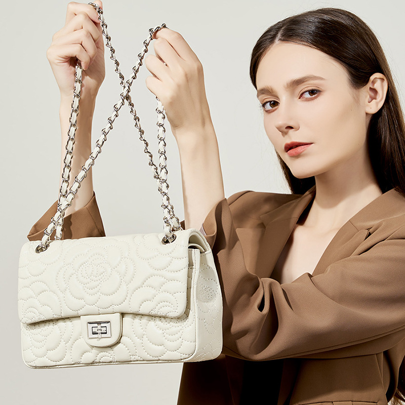Luxury Bags For School - กระเป๋าสะพายไหล่หนังแกะไฮแลนด์เกรดท็อปเกรน หนังแท้ กระเป๋าสะพายข้างแบบควิลท์ ดีไซน์หรูหรา สายโซ่ คุณภาพสูง