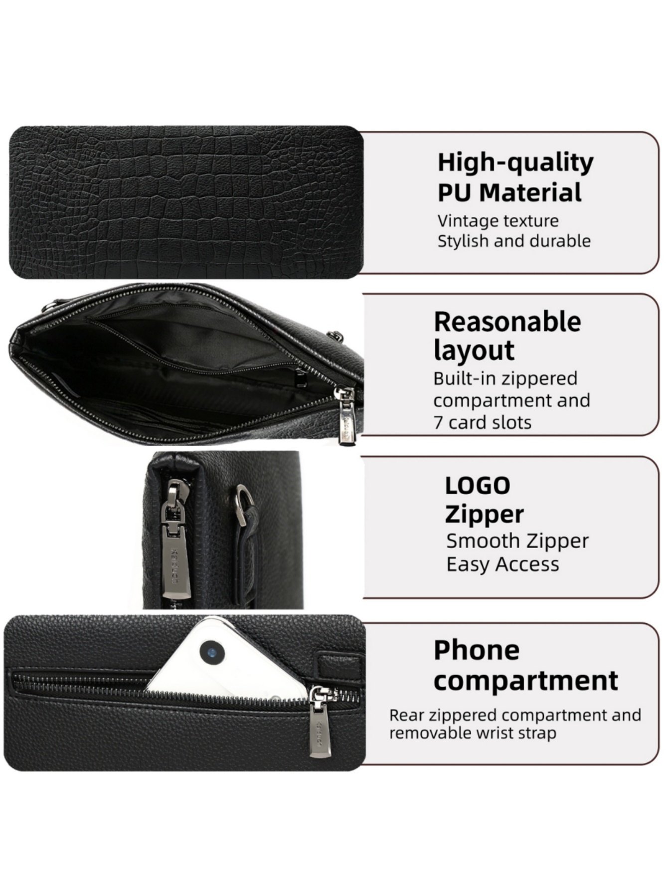 กระเป๋าคลัทช์หนัง PU ลายจระเข้ - Wristlet Wallet Zipper บทวิจารณ์และราคา