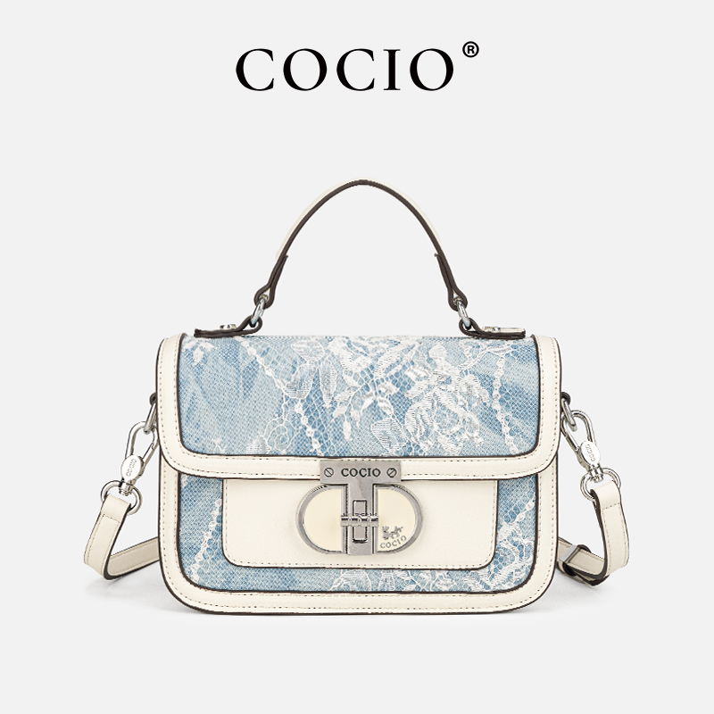 กระเป๋าถือผู้หญิงสีน้ำเงินขาว  - Structured Handbag Top Handle บทวิจารณ์และราคา